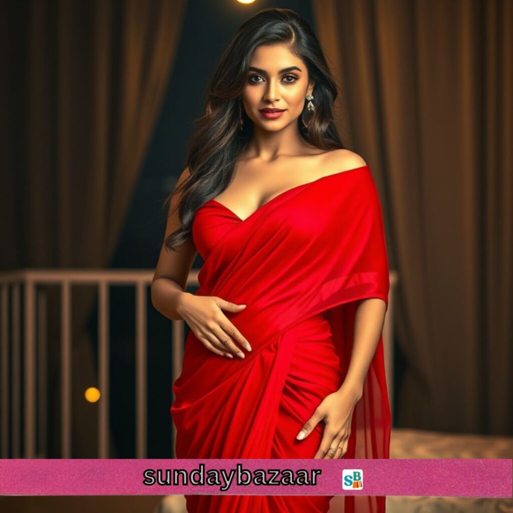 Red Color Saree Caption